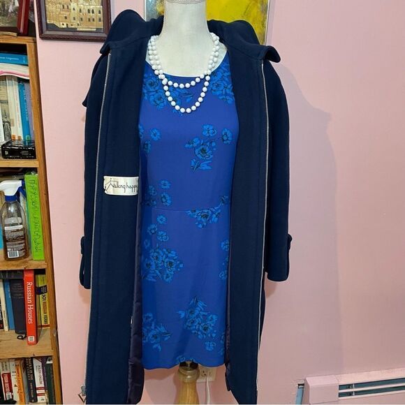 Vintage 1960s Unique Navy Blue and Silver 100% Wool Overcoat - Picture 9 of 16